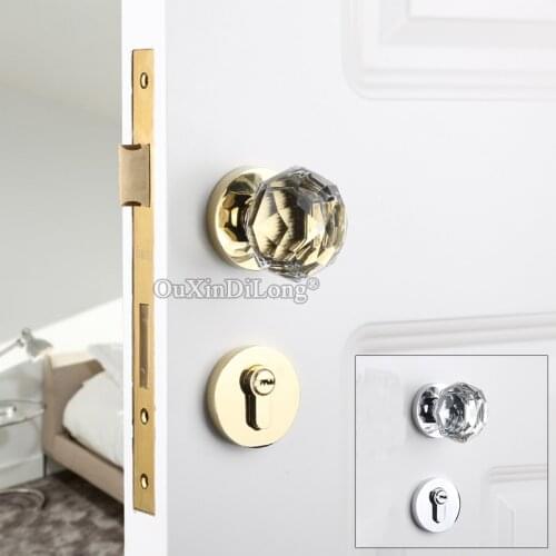 Top Luxury European Crystal Knobs Door Lock Set Interior Living Room Bedroom Bathroom Silent Door Lock Chrome/Gold