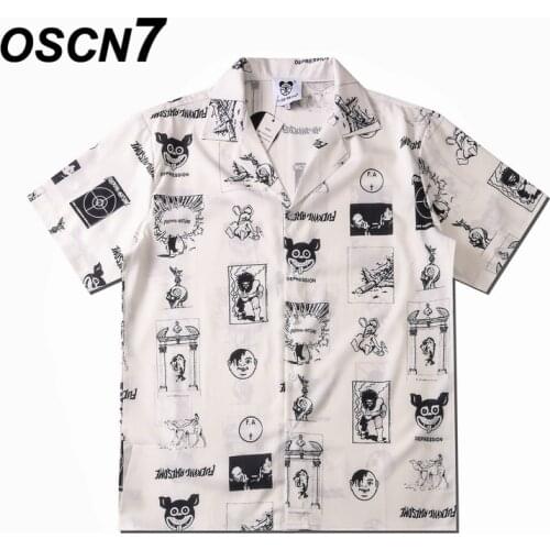 OSCN7 Casual Street Printed Short Sleeve Shirt Men 2021 Hawaii Beach Oversize Women Fashion Harujuku Shirts for Men C6