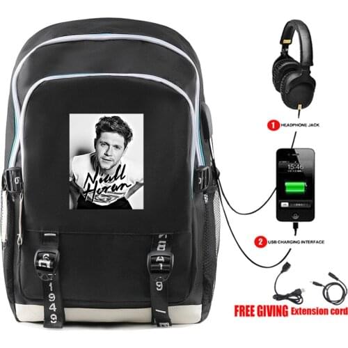 Niall Horan USB Charge Backpack Women Student School Shoulder Bag Satchel Teenager Laptop Backpack Men Knapsack