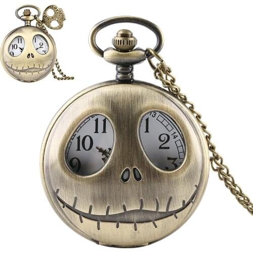 The Nightmare Before Christmas Pocket Watch Retro Tim Burton Quartz Pendant Big Eyes Frog Jack Skellington Necklace Skull Watch