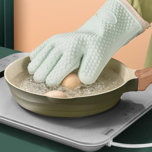 Take-Up Silicone Heat-Insulating Gloves Double-Layer Anti-Scald Waterproof High-Temperature Non-Slip Design Kitchen Tools Helper
