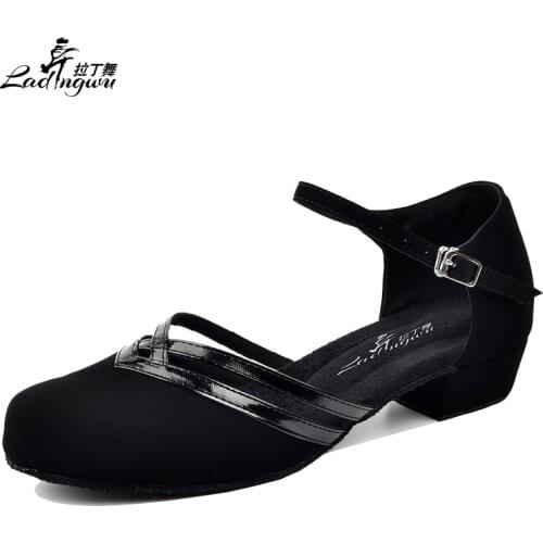 Ladingwu 2018 New Flannel Square Heel Latin Dance Shoes Womens Salsa Black Women Shoes Low Heel Dance Shoes Soft Bottom 3cm