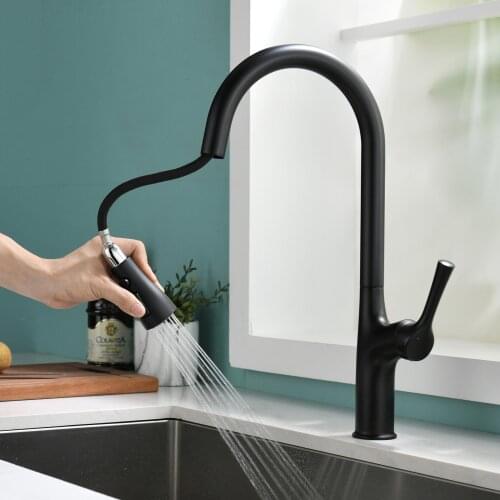 High Quality Black Kitchen Faucet Cold and Hot Kitchen Mixer Pull Out Two Function Deck Mounted Tap Three-year Free warranty