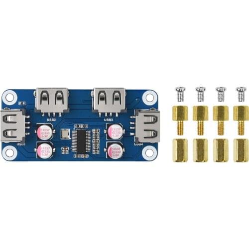Waveshare USB HUB HAT (B) For Raspberry Pi Series, 4x USB 2.0 Ports, Specialized Pogo Pin For Zero Series