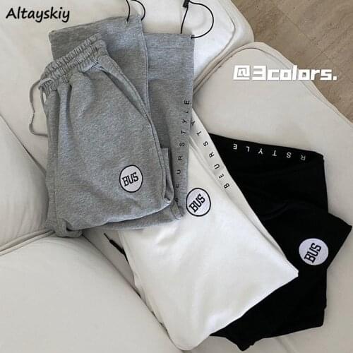 Pants Women Oversized Neutral Style Elastic Waist Streetwear Embroidery Letter Casual Thicker New Joggers All-match White 2020