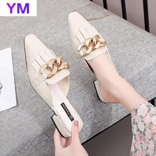 2021 Pointed Toe Women Slippers Sexy Elegant Outside Shoes Korean Fashion Casual Sandals Women Summer Flat Heel Zapatos De Mujer