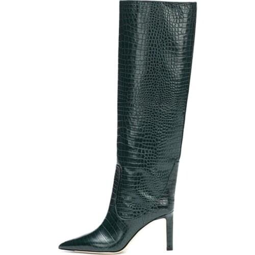 2021 Knee High Boots Women Brand Quality Womens High Boots Pointed Toe Western High Heels Fashion White Long Boots Female