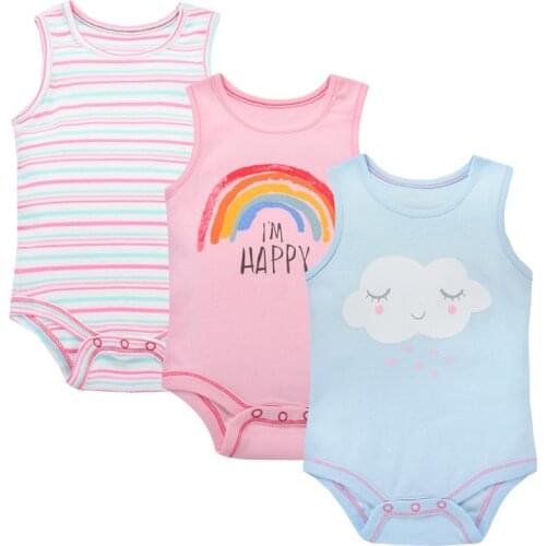 3 pcs 100% cotton vest Summer boys and girls baby vest newborn Siamese clothes cotton baby vest a variety of optional
