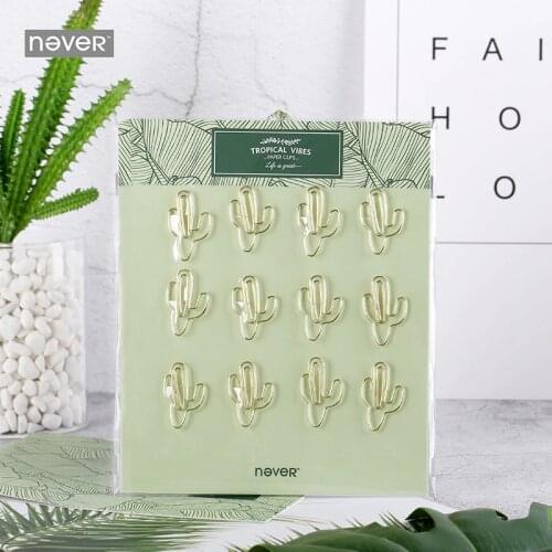 NEVER Plant Cactus Flamingo Shape Gold Metal Paper Clips For Photo Message Cute Bookmark Planner Office accessories Stationery