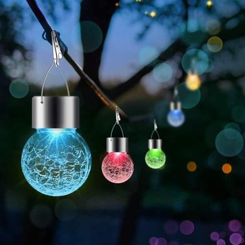 1/2/5/10pcs Solar Hanging Ball Lights with Clips Outdoor Christmas Tree Decorations Solar Lantern Cracked Glass Lights Yard