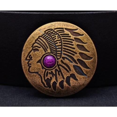 10PC 37mm Solid Antique Brass Southwest Biker Indian Skull Leathercraft Belt Luggage Bag Saddle Turquoise Concho Hardware Decor