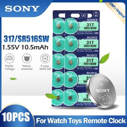 10PCS Sony 317 SR516SW SR516 SR62 V317 D317 GP317 1.55V Silver Oxide Battery For Watch Toy Remote Button Coin Cell MADE IN JAPAN