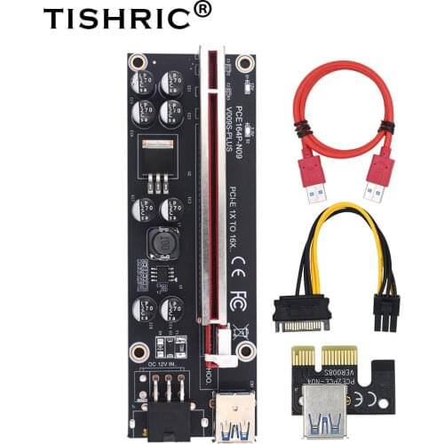 10pcs TISHRIC Newest GPU PCIE/PCI-E Riser 009S Plus card PCI E X16 PCI Express 6Pin to SATA 1X 16X USB3.0 Extender LED Mining