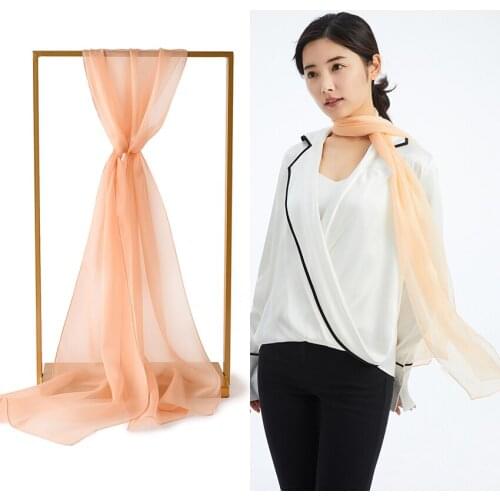 100% Silk Scarf Women Neck Printed Long Luruxy Fashion New Lady Shawl Wrap Solid Color Ribbon