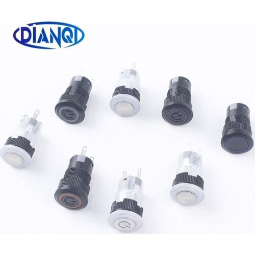 16mm New Push Button Switch Latching On Off Momentary Button Switches Black Plastic For PC power button 6v12v220vRed Green Blue