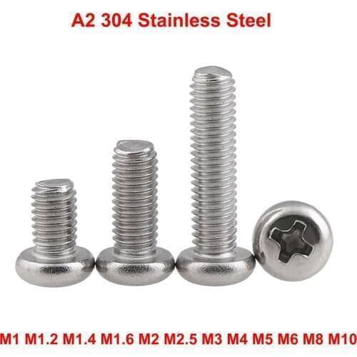 2-10pcs M6 M8 M10 A2 304 Stainless Steel Cross Phillips Round Pan Head Screw Machine Screws Bolt Length 4-100mm GB818