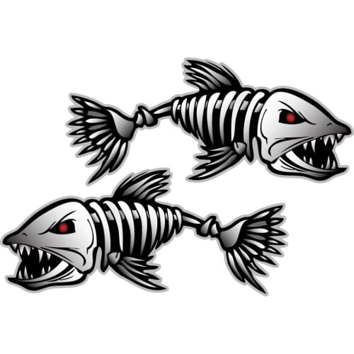 2Pack Skeleton Fish Bones Decal Stickers Fishing Boat Graphics Waterproof for Kayak Canoe Ocean Boat Dinghy Surfboard