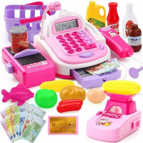 2021Pretend Play House Toy Childrens Simulation Supermarket Cash Register Upgraded Version With Electronic Scale Kid Game Toys