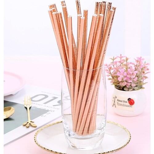 25pcs Rose Gold Paper Straws Wedding Favors Star Summer Drinking Straws Birthday Party Decoration Kids Party Supplies