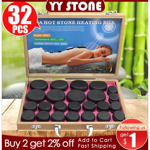 Tontin 32pcs hot stone massage set tool basalt massage stones 220V/110V bamboo heater box lava basalt stone spa therapy