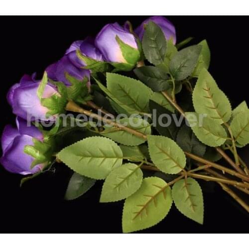 6pcs Purple Artificial Fake Silk Rose Flower Plant Wedding Party Room Decoration