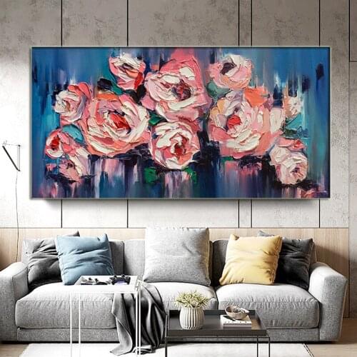 Abstract Oil Painting On Canvas Colorful Heart Flowers Poster Wall Art For Living Room Decoration Pictures For Home Cuadros