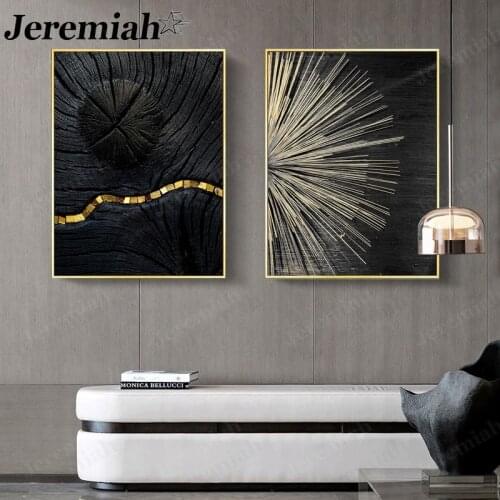 Abstract Annual Ring Retro Canvas Poster Gold Line Black Geometric Circle Painting Wall Art Nordic Home Living Room Decoration