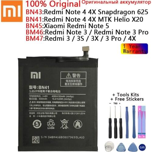 BN45 BN43 BN41 BM47 BM46 Battery For Xiaomi Redmi Note 5 4 4X 3 2 Note3 Note 4 4X Redmi 3 3S 3X 3 Pro 4X Lithium Polymer Bateria