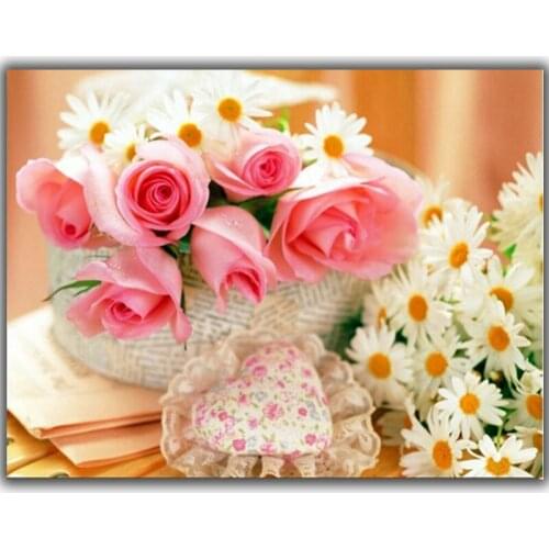 Diy diamond embroidery flower diamond painting Daisies and roses 3d square mosaic sequins 5d full diamond icon mozaki Rhinestone