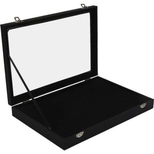 Glass Lid Black 100 Slot Earring Ring Jewellery Display Storage Box Tray Case Organizer Holder