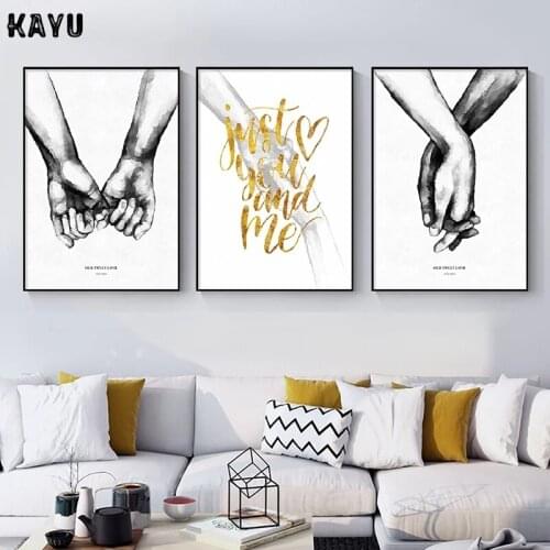 Black White Romantic Hand In Hand Canvas Painting Love Wall Art Poster Hd Print Modern Fashion Picture Couples Lovers Room Decor