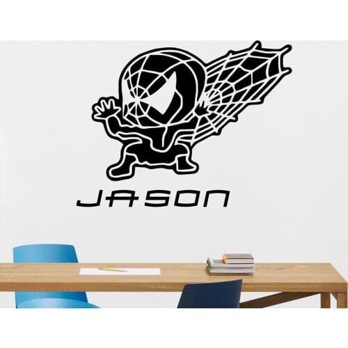 Custom Name Cartoon Spider Wall Decal Kids Personalized Name Vinyl Wall Sticker Removbae Home Kids Room Decor Z613