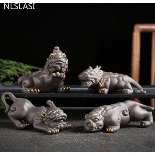 1 PCS Purple Clay brave troops Figurine Lucky Ornament Tea Pets Boutique Home Tea Table Decoration Accessories Tea Set Crafts