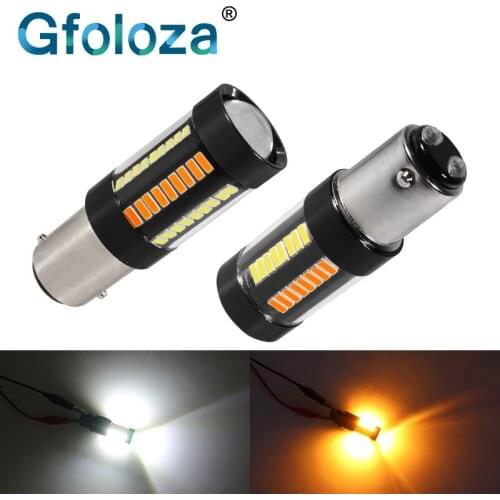 Gfoloza 2Pcs T20 7443 W21/5W LED Dual-Color Switchback Bulbs T25 1157 P21/5W BAY15D LED Car Lights White Yellow 4014 66smd