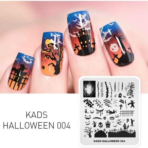 KADS New Halloween Nail Stamping Plates Nail Art Template Ghosts Skeletons Pumpkin Spider Pattern Image Stamp Stencil Tools