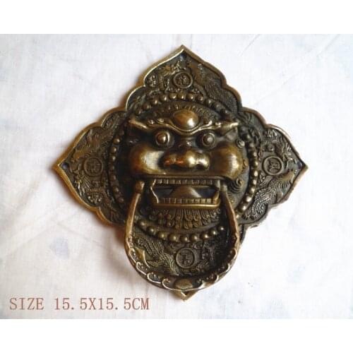 Chinese brass Foo Dog Lion square Door Knocker 6"High Garden Decoration 100% real Brass brass