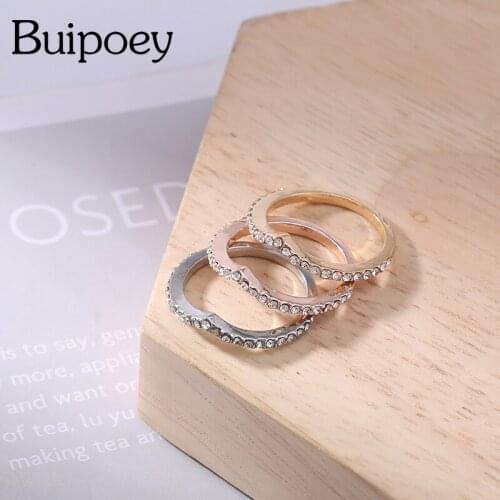 Buipoey Fashion Rose Gold Shiny Water Drop Rings For Women Original Girl Crystal Silver Color Rings Engagement Party Jewelry