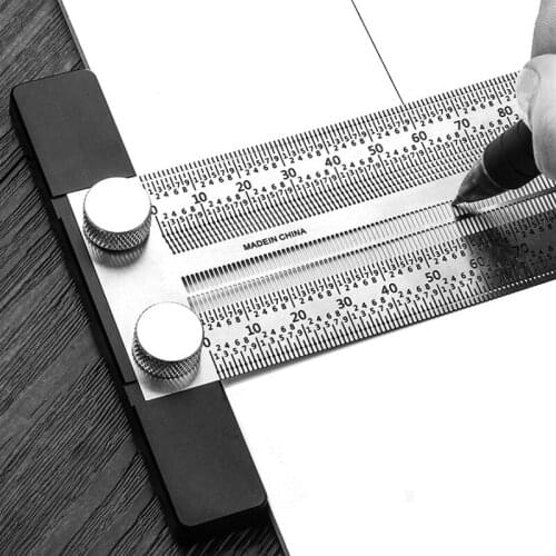 Scale Ruler T-type Hole Ruler Stainless Steel Woodworking Scribing Mark Line Gauge Carpenter Double Sided Measuring Tool