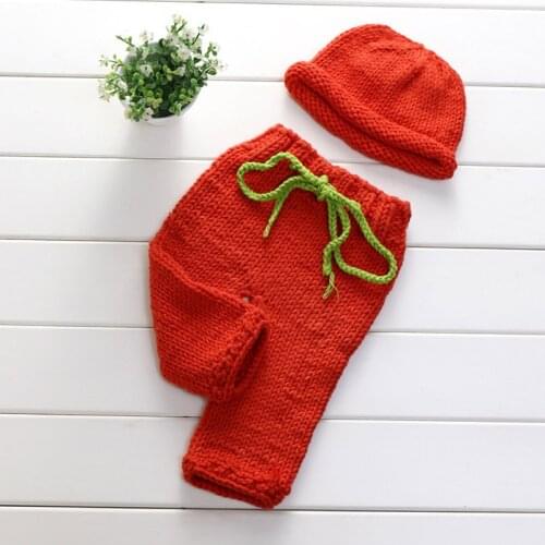 New 2 Pcs/Set Newborn Baby Crochet Knit Orange Photography Outfits with Hat Long Pants