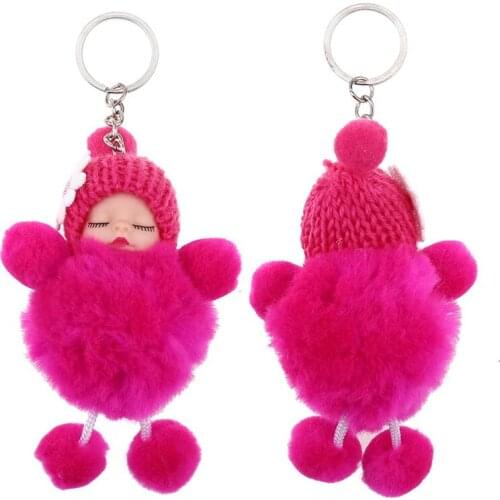 New Cute Women Key Sleeping Baby Doll Ball Key Chain Car Keyring Holder Bag Pendant Charm Keychain Plush Fur