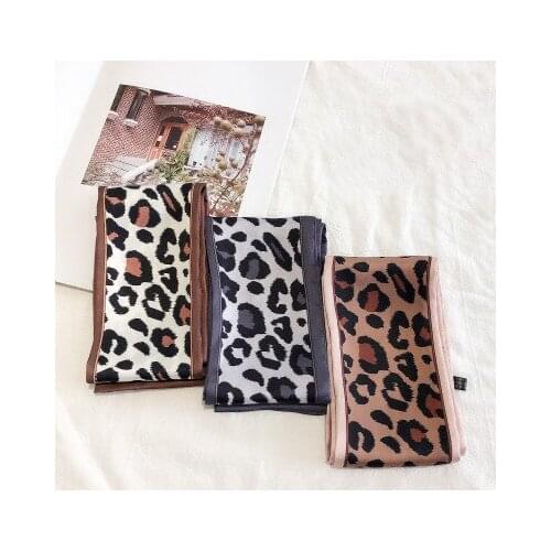 100*9cm New Leopard Print Silk Scarf Korean All-match Small Scarves Decorative Bag Strap