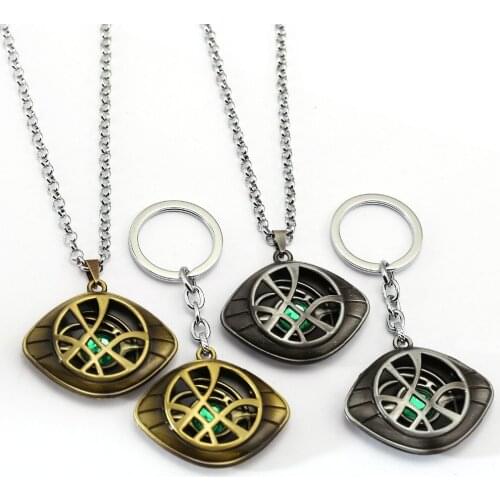 10pcs/lot Doctor Strange Necklace Glow in Dark Eye Shape Antique Bronze 4cm*3.3cmPendant with Leather Cord Movie Cosplay Jewelry