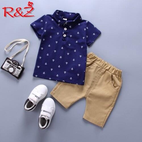 R&Z baby suit 2019 summer new boy casual suit cotton bow tie T-shirt fake two short-sleeved printed shorts two-piece