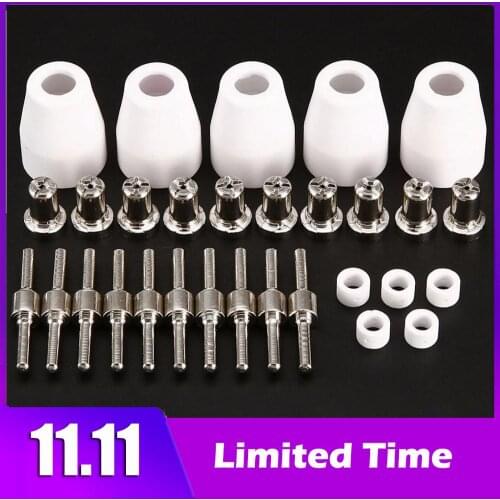 30pcs Plasma Cutter Consumables Extended Nickel-Plated Electrodes Nozzles For ESAB/L-TEC PT-31 JG-40 Etc. Cutting Machines