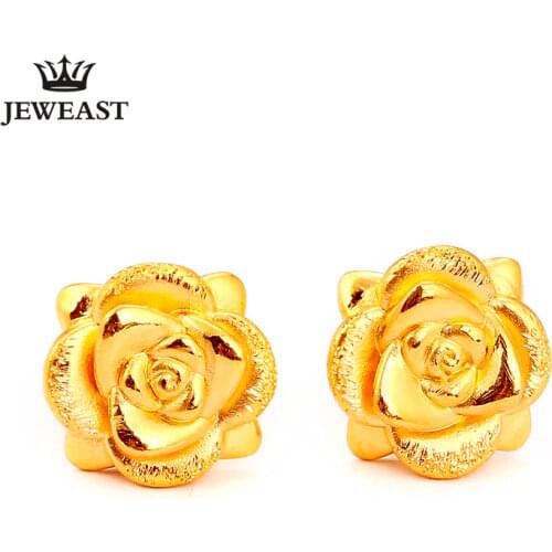 RN 24K Pure Gold Earring Real AU 999 Solid Gold Earrings Nice 3D Rose Upscale Trendy Classic Fine Jewelry Hot Sell New 2020