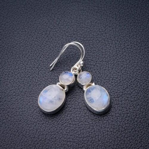 StarGems Natural Rainbow Moonstone Handmade 925 Sterling Silver Earrings 1.5" D7274