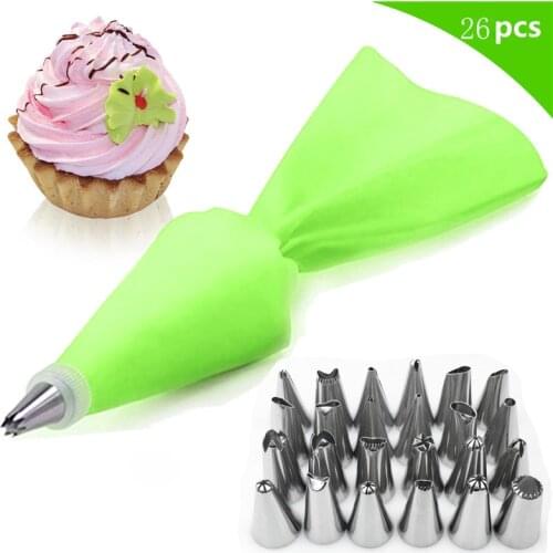 26Pcs/Lot Silicone Pastry Bag Tips Kitchen DIY Cake Icing Piping Cream Cake Decorating Tools Reusable Pastry Bags+24 Nozzle Set