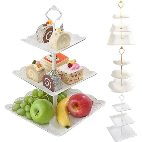 Three Layer Cake Rack Kitchen Plastic Cake Stand Afternoon Tea Wedding Plates Party Tableware Bakeware Cake Shop Storage Tray