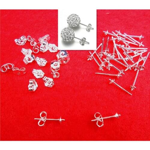 Ear Pin And Earplug 50/100/200Pcs 925 Sterling Silver Jewelry DIY Earring Settings Accessories Findings & Components PJ022