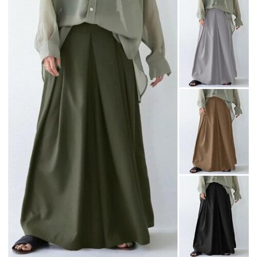 Vintage Pleated Pants Womens Wide Leg Trousers ZANZEA 2021 Elastic Waist Long Pantalon Palazzo Female Solid Turnip